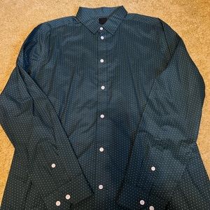H&M Green & white dot slim fit dress shirt XL button up